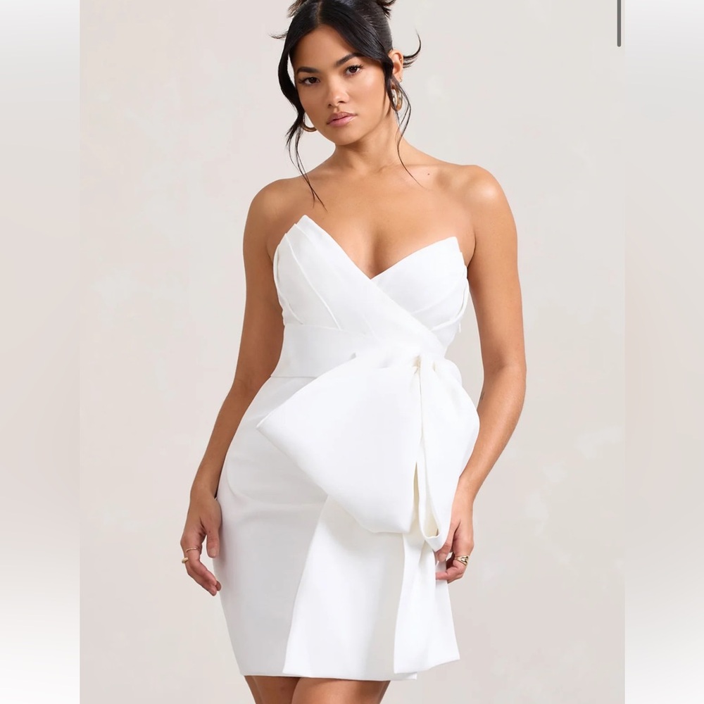 Club L London mini dress. White with detachable bow belt.